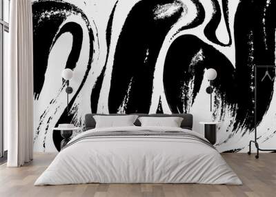 wave grunge snake twirl ink black and white abstract wallpaper. Simple minimal banner of brush strokes. Artistic Japanese painting art background. Card paper texture Wall mural