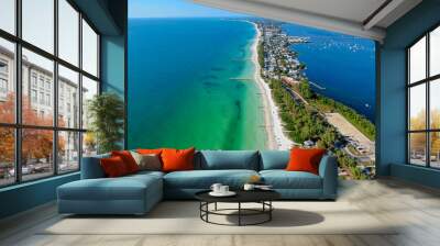 Aerial view of Coquina Beach with white sand beach and the main road, Anna Maria Island, Florida. USA Wall mural