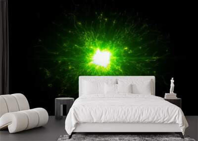 Green futuristic space particles  in bright round energy structure. space orb VFX design element. Abstract colorful lights background animation energy ray of power electric magnetic. Wall mural