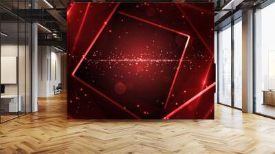 Red virtual abstract background space tunnel with neon line lights. Reality square portal arch tunnel. Spectrum vibrant colors laser show. Wall mural