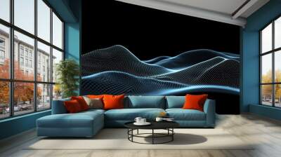 Abstract blue digital background with dots and waves of particles on a black space Wall mural