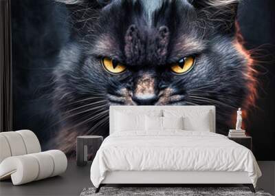 Angry black cat Wall mural