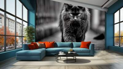 Angry black cat Wall mural