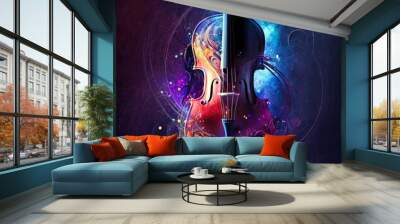 Colorful surrealistic painting of a violin  -generative ai Wall mural