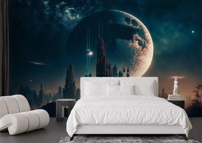 Night view on a futuristic city Wall mural