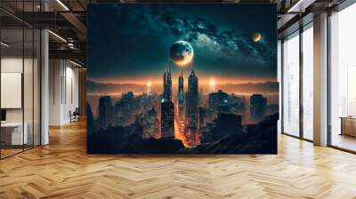 Night view on a futuristic city Wall mural