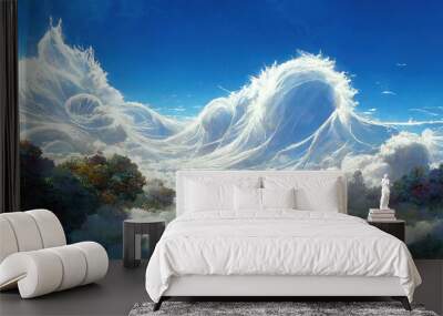 Beautiful Landscape above sky At paradis with Whirlwind cloud Atmosphere. Fantasy Art Background Illustration. For Game, Novel, Web Design. Wall mural