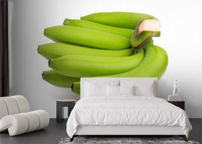 Cutout of a bunch of green bananas isolated on white background with clipping path. Wall mural