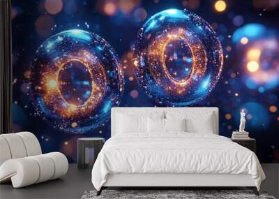 Two Glowing, Circular Shapes with Sparkles and Bokeh Lights Wall mural