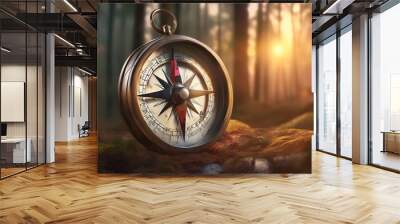 compass on forest _sunset time Wall mural