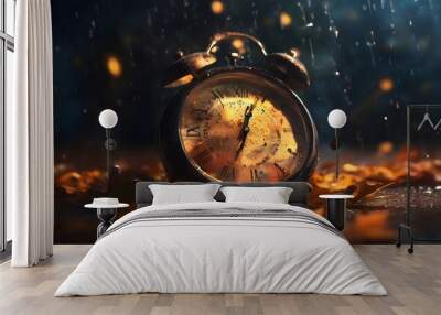 Timeless Charm: Vintage Alarm Clock in AI-Generated Autumn Landscape Wall mural