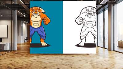 Coloring book cartoon illustration fox the body builder Wall mural