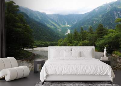 The scenic area of forest, river and mountain in Kamikochi, Nagano Prefecture, Japan. Wall mural