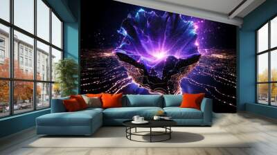 Quantum Pulse, a vibrant digital landscape showcasing abstract light pulses emanating from a futuristic core, symbolizing advanced quantum processing technology. Wall mural