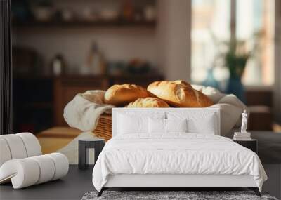 a basket full of just made bread pieces ready to eat Wall mural