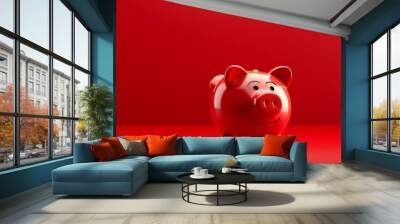 a red pig money box in plain red background Wall mural