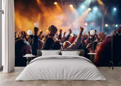 an excited crowd lifting up their hands in a loud rock concert Wall mural