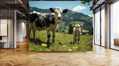 cow in the meadow wallpaper made with generative AI Wall mural