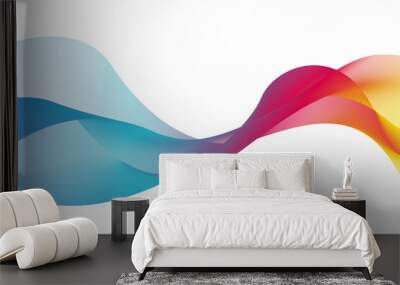 Colorful abstract wave lines flowing horizontally on a white background, ideal for technology, music, science and the digital world Wall mural