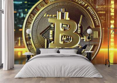 cryptocurrency, coin and encryption of information in the blockchain Wall mural