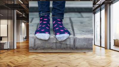 Girl's Feet in Socks at Front Door of Porch Wall mural