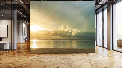 Sunshine Rays Golden Clouds on the Sea at Sunset Wall mural