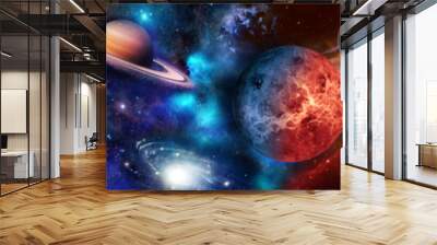 Space scene with planets, stars and galaxies. Panorama.  Wall mural