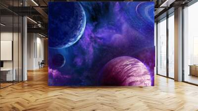 Space scene with planets, stars and galaxies. Panorama.	 Wall mural