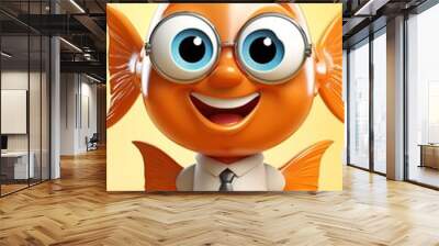 3d cartoon character of a spherical goldfish  Wall mural