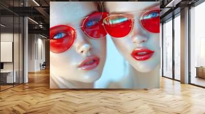 Two women wearing red glasses  Wall mural