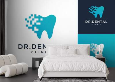 Dental  tooth teeth care clinic logo template with digital vector icon logo design. Wall mural