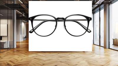 A Pair of Classic Black Round Eyeglasses With Clear Lenses on a White or Clear Surface PNG Transparent Background. Wall mural