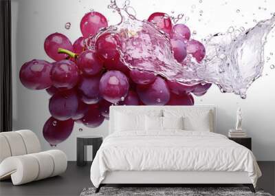 A Splash of Freshness: Red Grapes Burst From Watery Embrace on a White or Clear Surface PNG Transparent Background. Wall mural