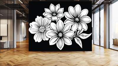 Abstract elegance seamless pattern with floral background. Flower Coloring Page, Flower Line Art Vector. Coloring book flowers doodle style black outline. Line art floral black and white background.   Wall mural