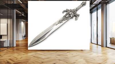 Elegant and regal battle dagger with a silver filigree hilt isolated on solid white background. Wall mural