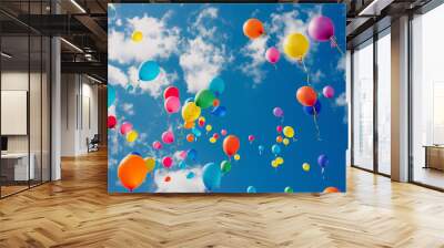 Balloons released during a product launch, symbolizing innovation and excitement. Wall mural