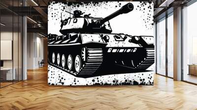 Black and white Military tank silhouette. Tank war army silhouettes set. Military Vehicle. Tank logotype. Black and white tank icon. Wall mural