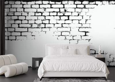 Brick wall background. Grunge black texture as brick wall. Black and white brick wall background. Old brick wall. Vector illustration. Wall mural