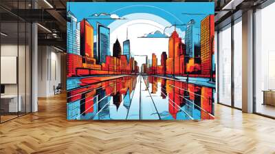 City landscape. colorful city landscape sketch art. Line art. City Landscape line art background.  Wall mural