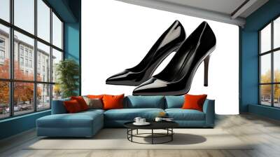 elegant black high heels dancing on white. on a white or clear surface png transparent background. Wall mural