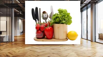 Freshly Washed Produce With Kitchen Utensils Ready for a Delicious Meal on a White or Clear Surface PNG Transparent Background Wall mural