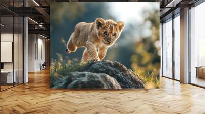 lion cub in the grass Wall mural