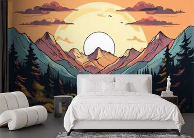 Mountain landscape Illustration Background. Wall mural