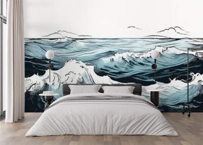 Sea waves. Sea wave hand drawn sketch Vector illustration.   Wall mural