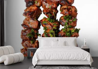 Shashlik grilled meat skewers isolated on white background Wall mural