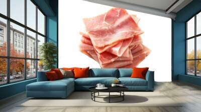 Squared slices of lean pork ham Isolated on transparent background Wall mural