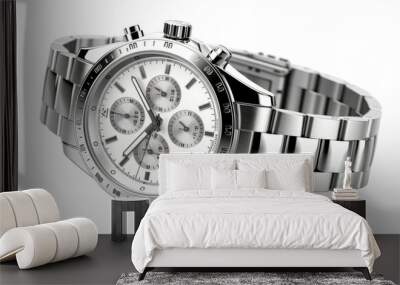 Stylish Silver Watch With White Dial on Bracelet. On a White or Clear Surface PNG Transparent Background. Wall mural