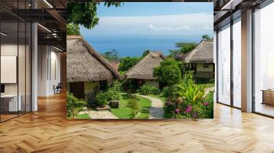 thatched roof house Wall mural