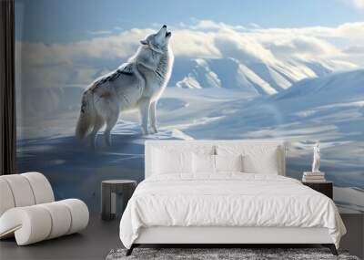 white wolf in snow Wall mural