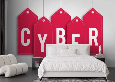 cyber text design on hanging sale tags template Wall mural